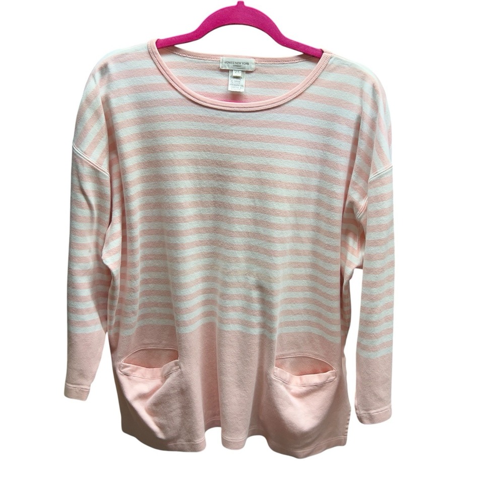 Jones New York Sport Woman's‎ Plus Size 2x Sweatshirt Stripes Pink White Pockets